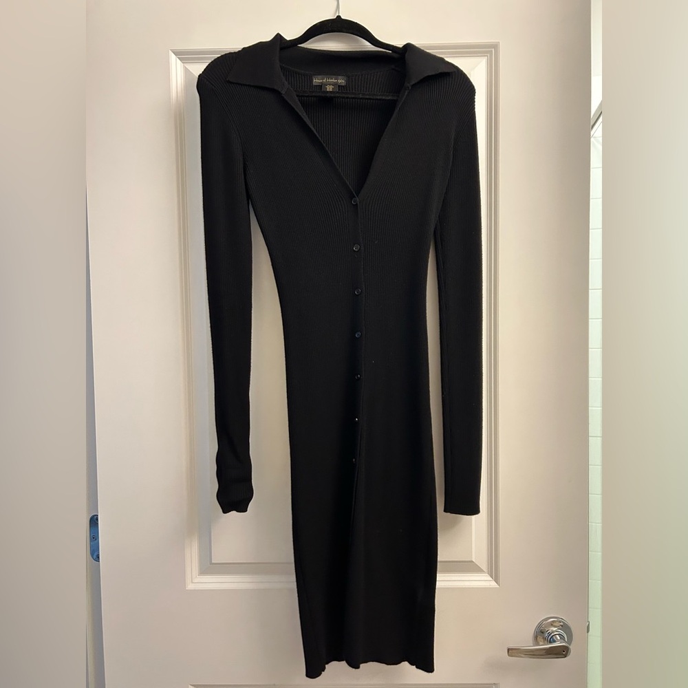 Elegant Black Ribbed Knit Dress